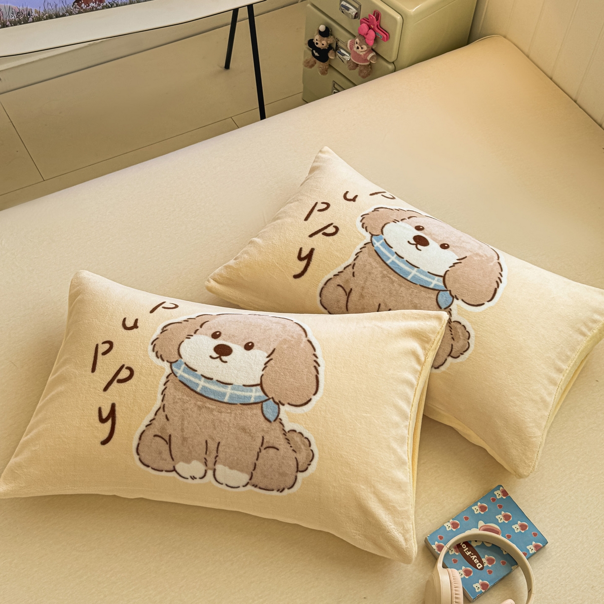 91家纺网 家纺一手货源 找家纺 佳汐蓝家纺 2025新款牛奶绒卡通大版枕套 萌犬