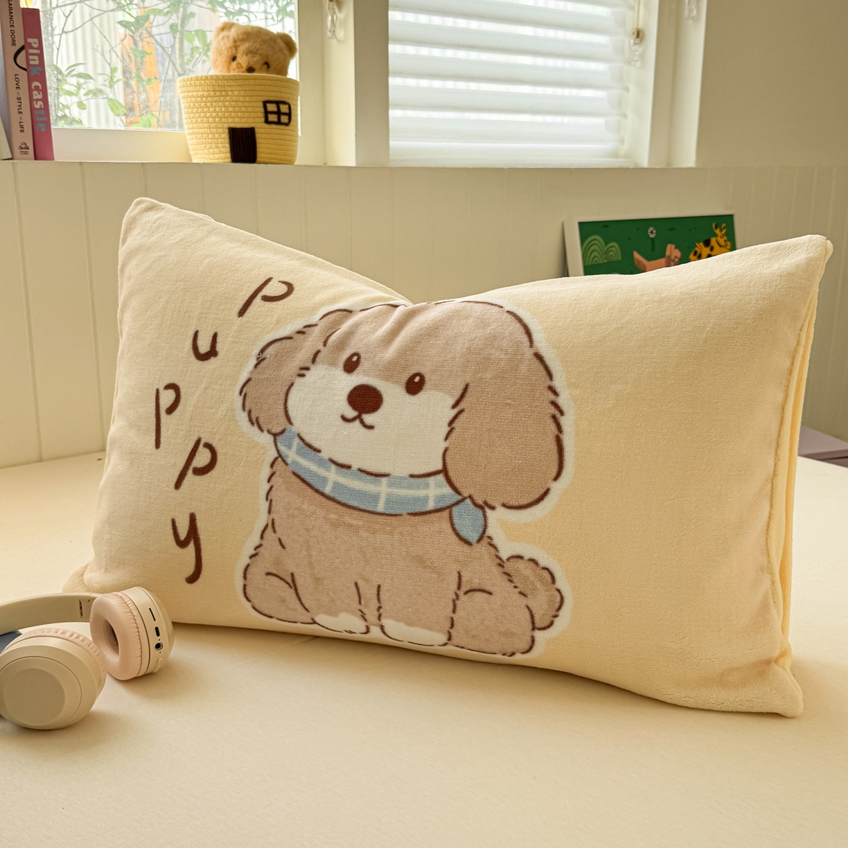 91家纺网 家纺一手货源 找家纺 佳汐蓝家纺 2025新款牛奶绒卡通大版枕套 萌犬