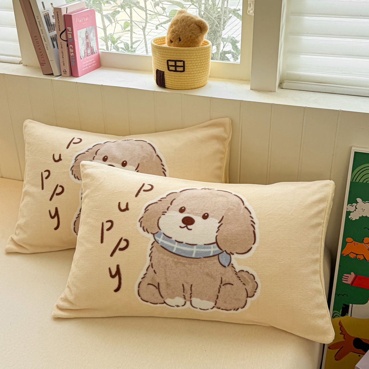 91家纺网 家纺一手货源 找家纺 佳汐蓝家纺 2025新款牛奶绒卡通大版枕套 萌犬