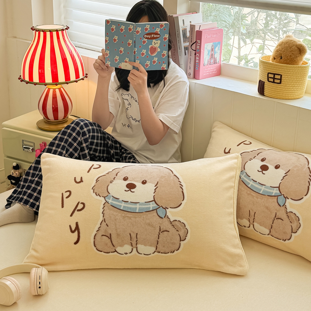 91家纺网 家纺一手货源 找家纺 佳汐蓝家纺 2025新款牛奶绒卡通大版枕套 萌犬