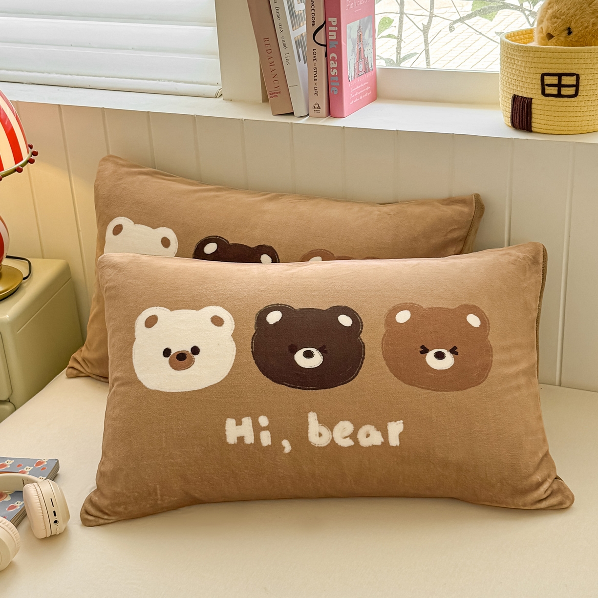 佳汐蓝家纺 2025新款牛奶绒卡通大版枕套 三只熊