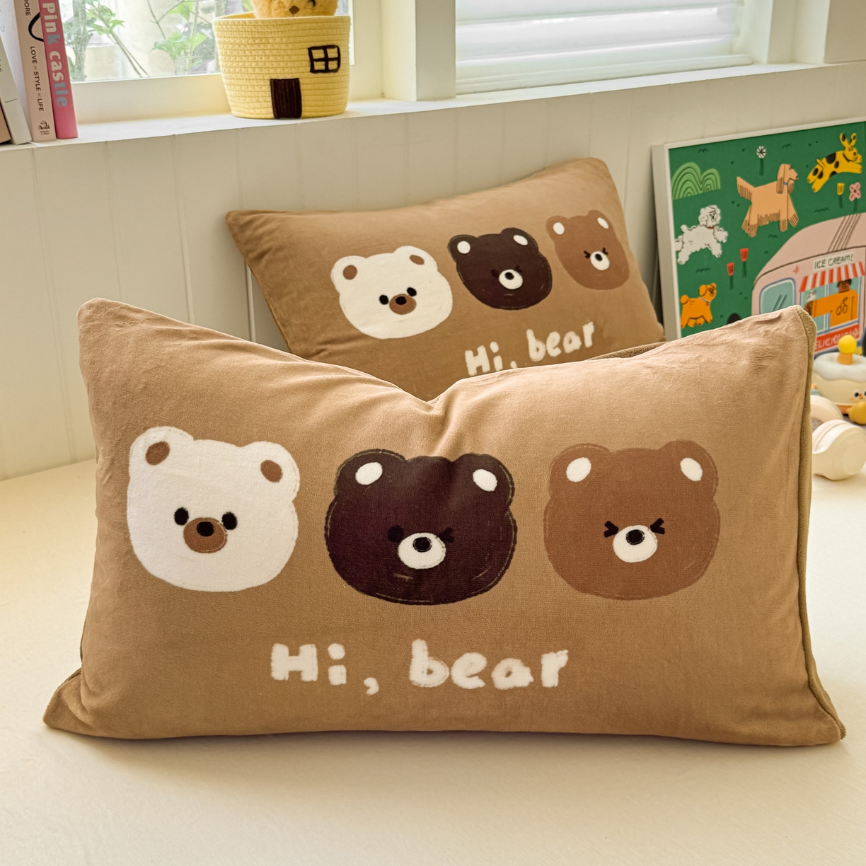 91家纺网 家纺一手货源 找家纺 佳汐蓝家纺 2025新款牛奶绒卡通大版枕套 三只熊