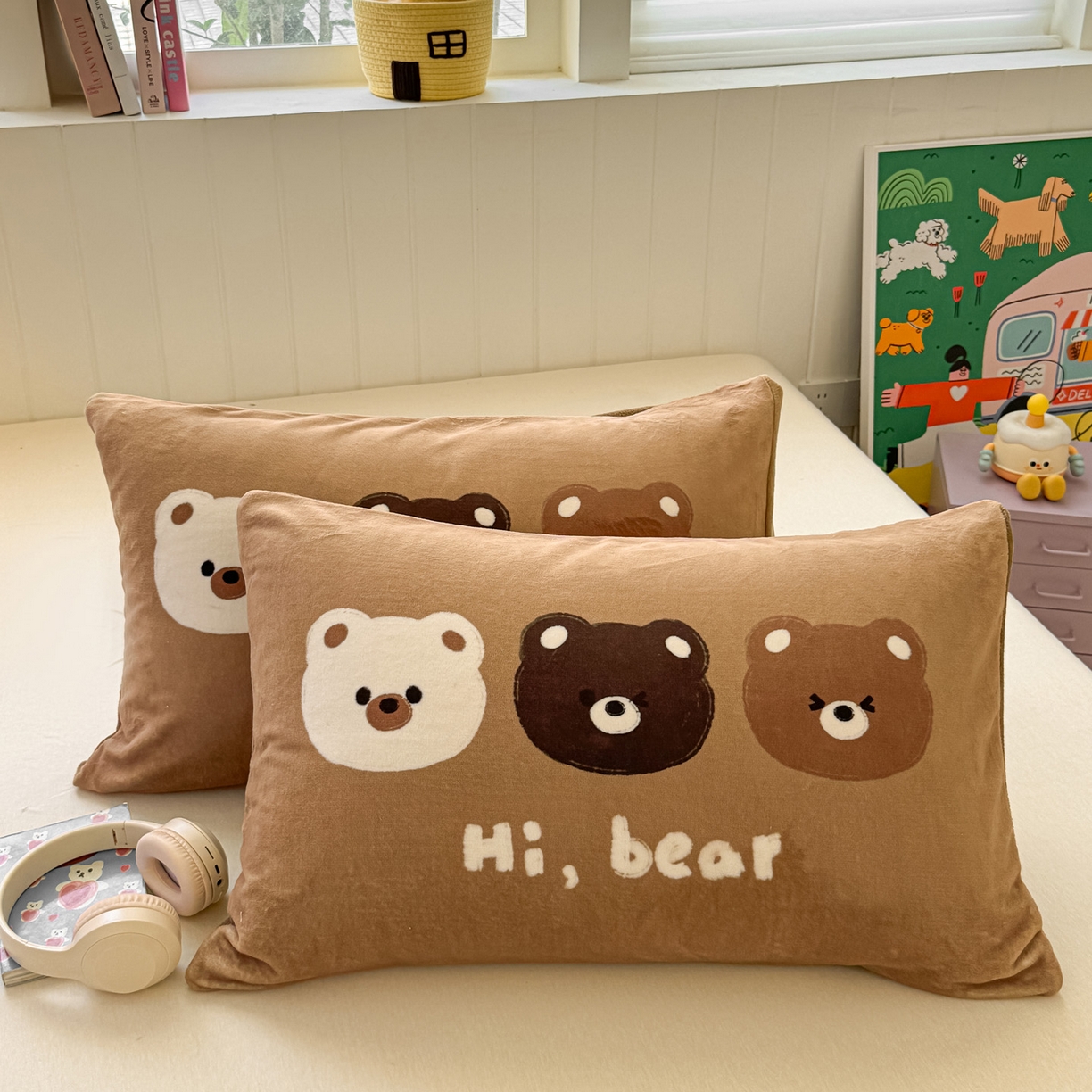 91家纺网 家纺一手货源 找家纺 佳汐蓝家纺 2025新款牛奶绒卡通大版枕套 三只熊