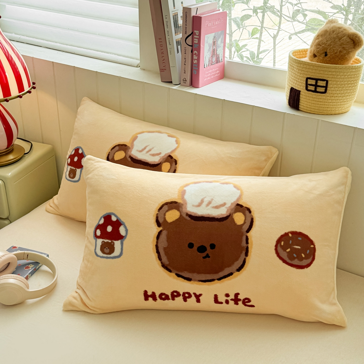 91家纺网 家纺一手货源 找家纺 佳汐蓝家纺 2025新款牛奶绒卡通大版枕套 甜品熊