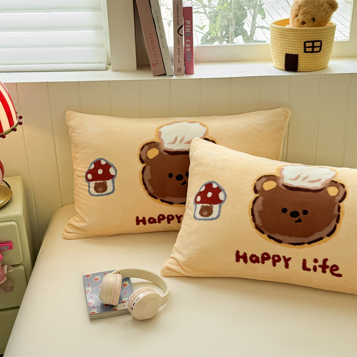 91家纺网 家纺一手货源 找家纺 佳汐蓝家纺 2025新款牛奶绒卡通大版枕套 甜品熊