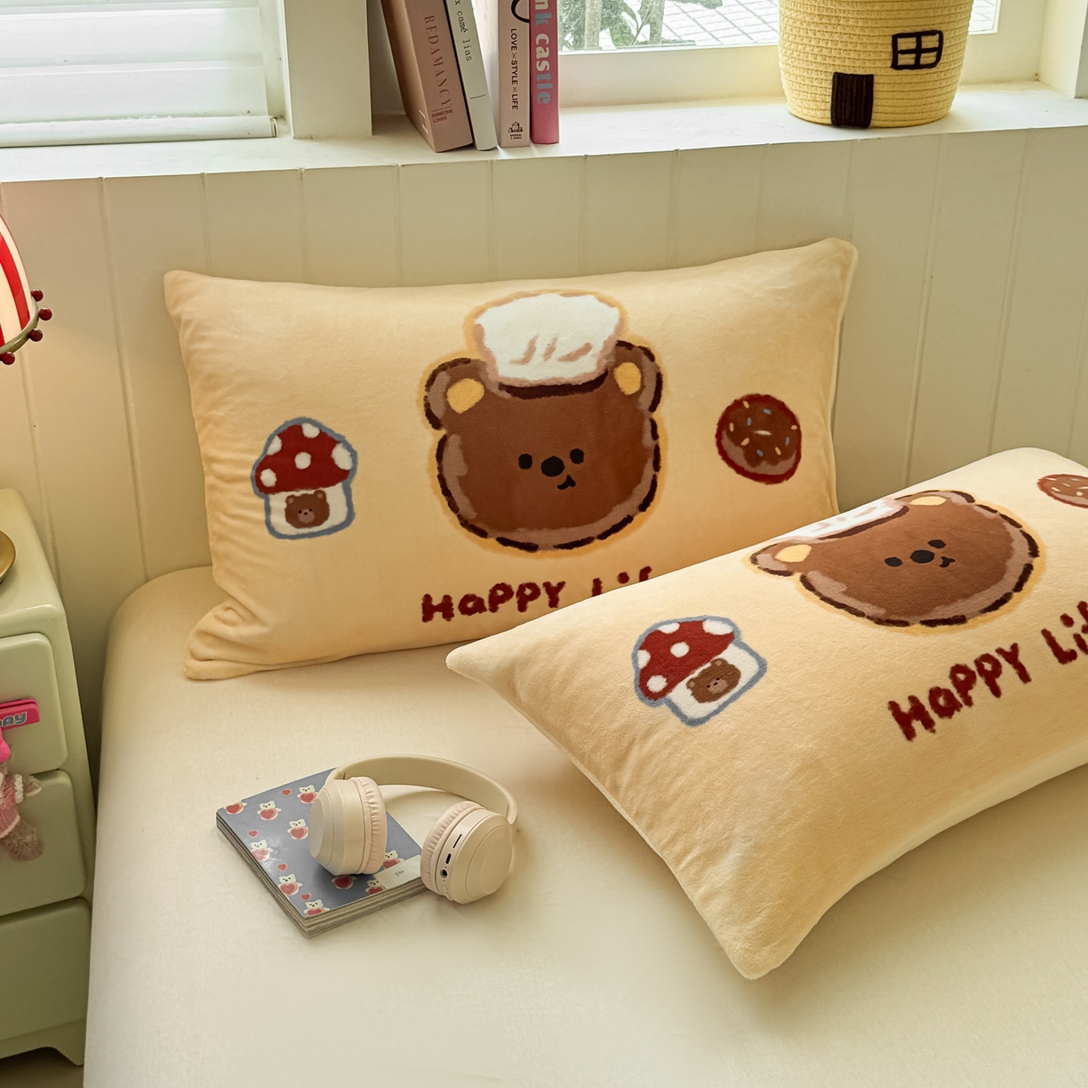 91家纺网 家纺一手货源 找家纺 佳汐蓝家纺 2025新款牛奶绒卡通大版枕套 甜品熊