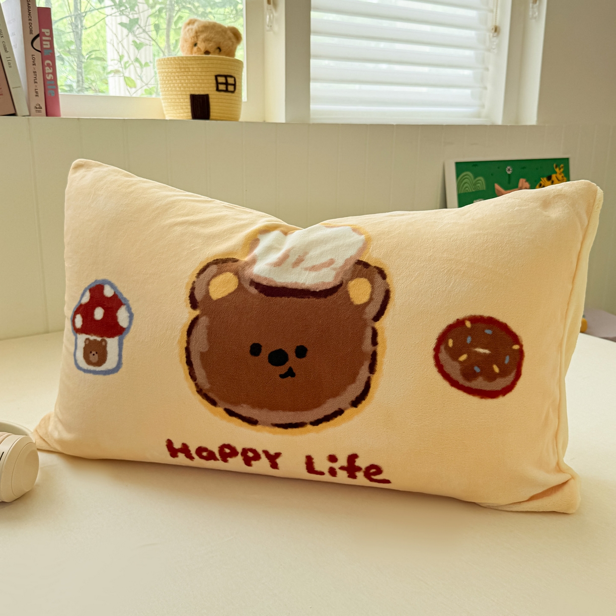 91家纺网 家纺一手货源 找家纺 佳汐蓝家纺 2025新款牛奶绒卡通大版枕套 甜品熊