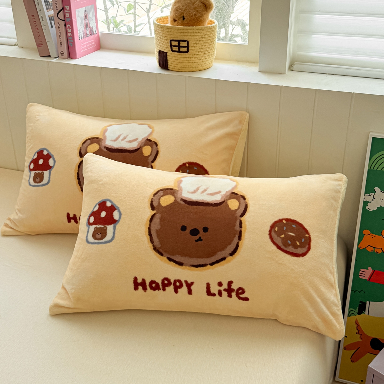 91家纺网 家纺一手货源 找家纺 佳汐蓝家纺 2025新款牛奶绒卡通大版枕套 甜品熊