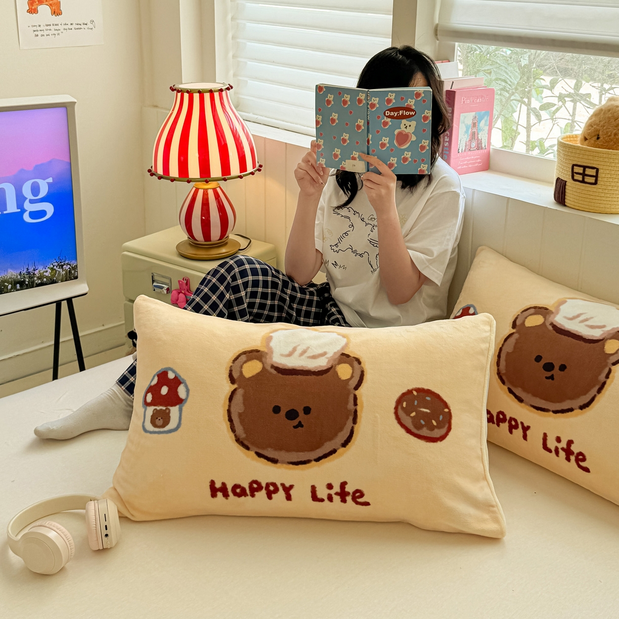 91家纺网 家纺一手货源 找家纺 佳汐蓝家纺 2025新款牛奶绒卡通大版枕套 甜品熊