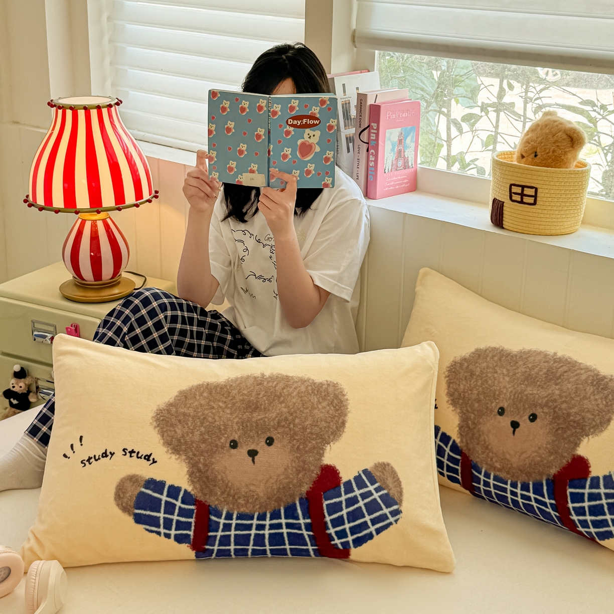 91家纺网 家纺一手货源 找家纺 佳汐蓝家纺 2025新款牛奶绒卡通大版枕套 学霸归来