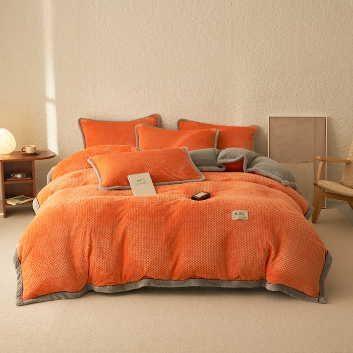 91家纺网 家纺一手货源 找家纺 早晨家纺 2025新款尚流款牛奶绒提花-可拆卸冬被 尚流-桔黄