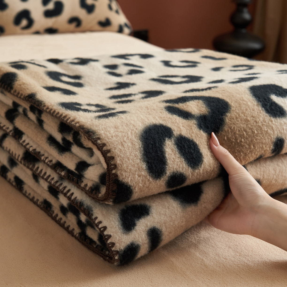 早晨家纺 2025新款众若款仿羊绒牛奶绒毛毯 众若-豹纹棕