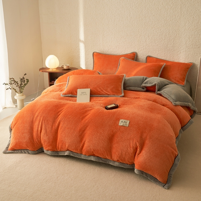 91家纺网 家纺一手货源 找家纺 早晨家纺 2025新款尚流款牛奶绒提花-可拆卸冬被 尚流-桔黄