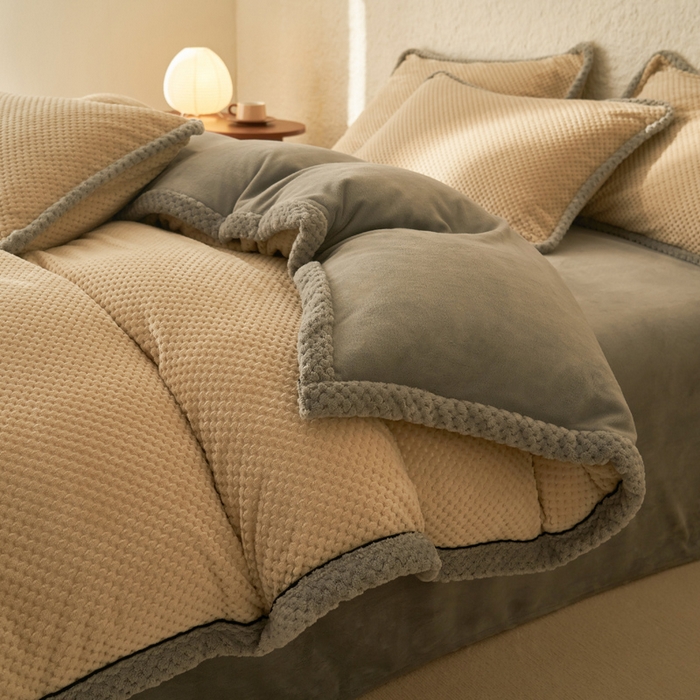 91家纺网 家纺一手货源 找家纺 早晨家纺 2025新款尚流款牛奶绒提花-可拆卸冬被 尚流-米驼