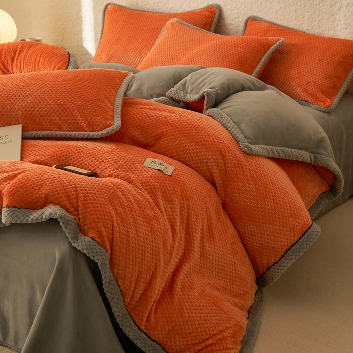 91家纺网 家纺一手货源 找家纺 早晨家纺 2025新款尚流款牛奶绒提花-可拆卸冬被 尚流-桔黄