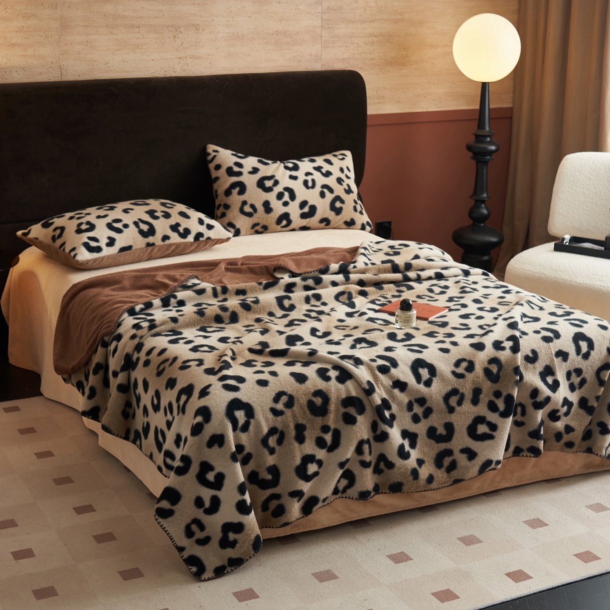 91家纺网 家纺一手货源 找家纺 早晨家纺 2025新款众若款仿羊绒牛奶绒毛毯 众若-豹纹棕