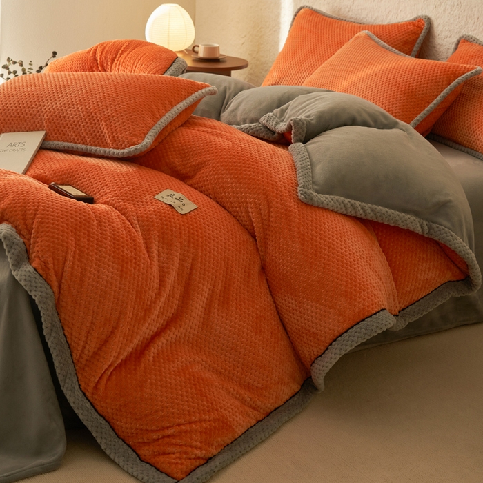 91家纺网 家纺一手货源 找家纺 早晨家纺 2025新款尚流款牛奶绒提花-可拆卸冬被 尚流-桔黄