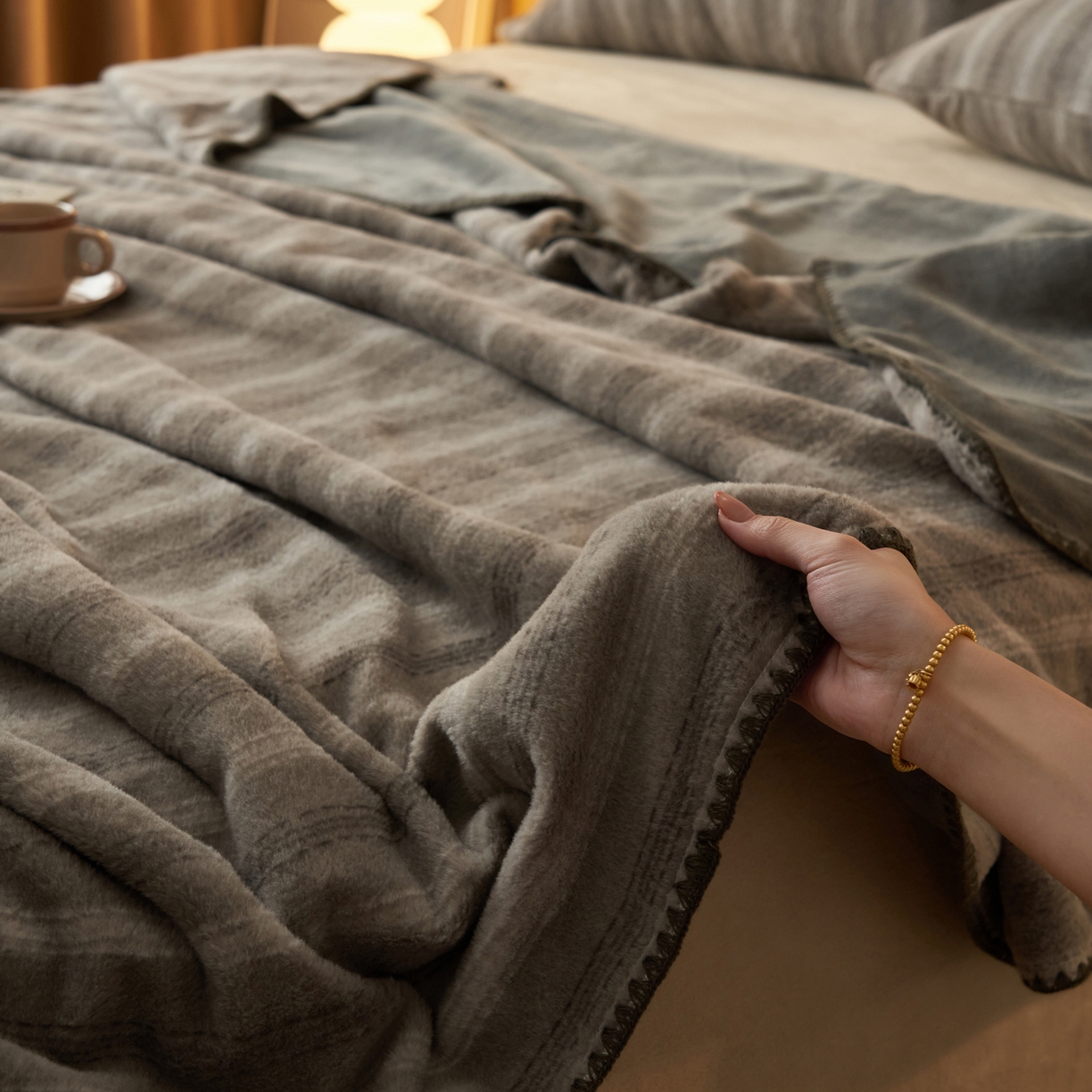 91家纺网 家纺一手货源 找家纺 早晨家纺 2025新款未末款仿羊绒牛奶绒毛毯 未末-深灰