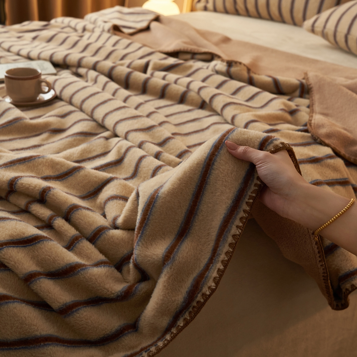 91家纺网 家纺一手货源 找家纺 早晨家纺 2025新款未末款仿羊绒牛奶绒毛毯 未末-暖棕