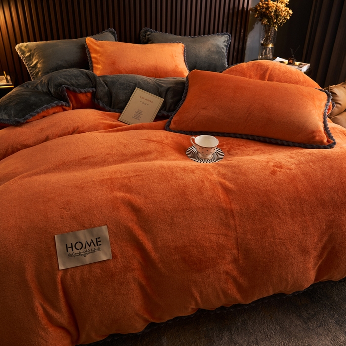 91家纺网 家纺一手货源 找家纺 早晨家纺 2025新款黑金牛奶绒纯色可拆洗冬被风格2 黑金-桔色