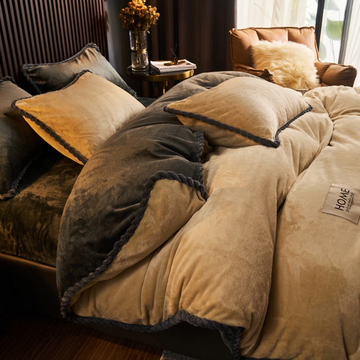 91家纺网 家纺一手货源 找家纺 早晨家纺 2025新款黑金牛奶绒纯色可拆洗冬被风格2 黑金-米驼