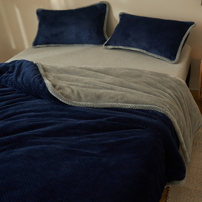 91家纺网 家纺一手货源 找家纺 早晨家纺 2025新款尚流款-提花双层毛毯【拉链款】 尚流-深蓝