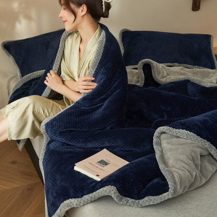 91家纺网 家纺一手货源 找家纺 早晨家纺 2025新款尚流款-提花双层毛毯【拉链款】 尚流-深蓝
