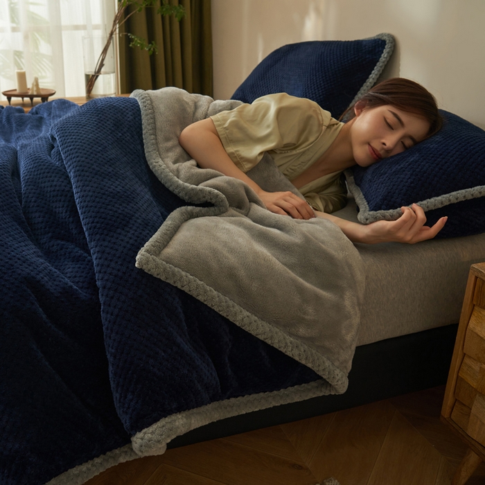 91家纺网 家纺一手货源 找家纺 早晨家纺 2025新款尚流款-提花双层毛毯【拉链款】 尚流-深蓝