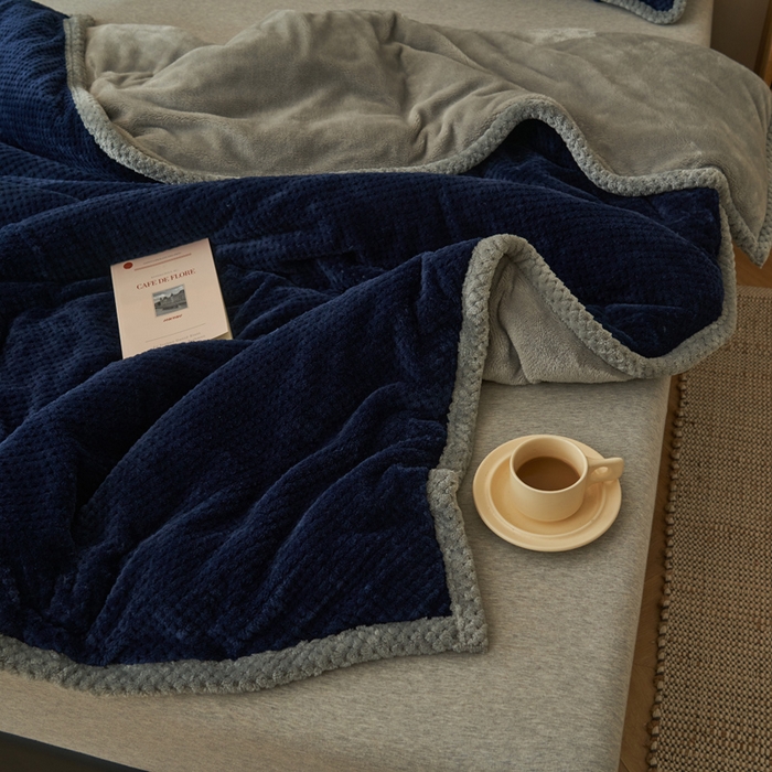 91家纺网 家纺一手货源 找家纺 早晨家纺 2025新款尚流款-提花双层毛毯【拉链款】 尚流-深蓝