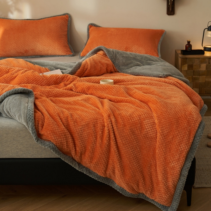 91家纺网 家纺一手货源 找家纺 早晨家纺 2025新款尚流款-提花双层毛毯【拉链款】 尚流-桔黄