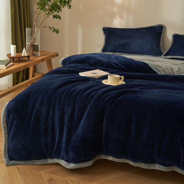 91家纺网 家纺一手货源 找家纺 早晨家纺 2025新款尚流款-提花双层毛毯【拉链款】 尚流-深蓝