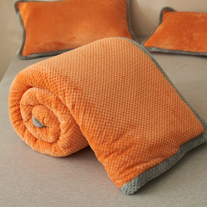 91家纺网 家纺一手货源 找家纺 早晨家纺 2025新款尚流款-提花双层毛毯【拉链款】 尚流-桔黄