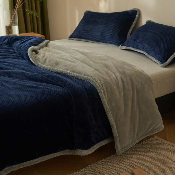 91家纺网 家纺一手货源 找家纺 早晨家纺 2025新款尚流款-提花双层毛毯【拉链款】 尚流-深蓝