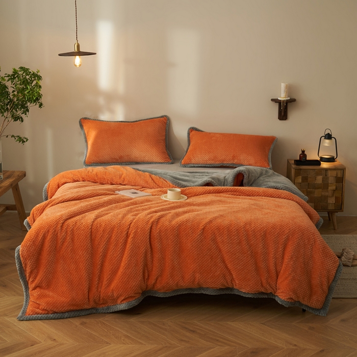 91家纺网 家纺一手货源 找家纺 早晨家纺 2025新款尚流款-提花双层毛毯【拉链款】 尚流-桔黄