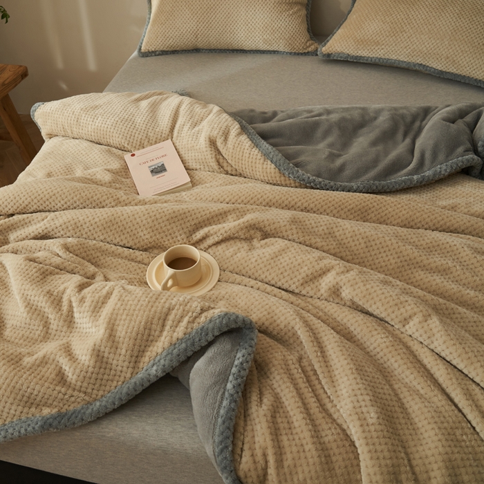 91家纺网 家纺一手货源 找家纺 早晨家纺 2025新款尚流款-提花双层毛毯【拉链款】 尚流-米驼