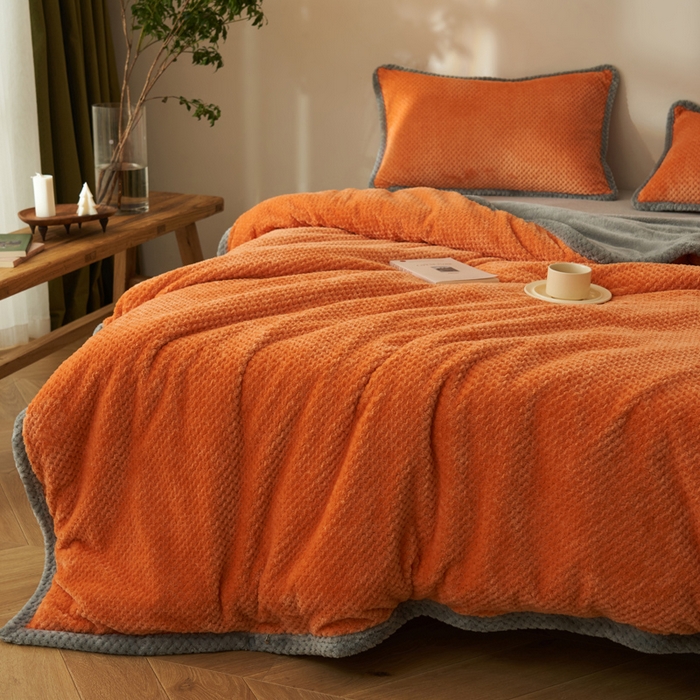 91家纺网 家纺一手货源 找家纺 早晨家纺 2025新款尚流款-提花双层毛毯【拉链款】 尚流-桔黄