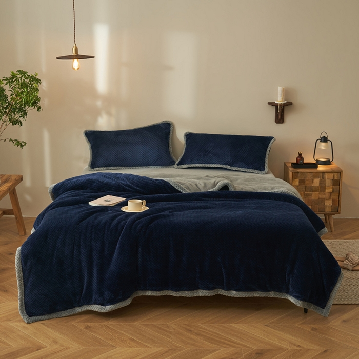 91家纺网 家纺一手货源 找家纺 早晨家纺 2025新款尚流款-提花双层毛毯【拉链款】 尚流-深蓝