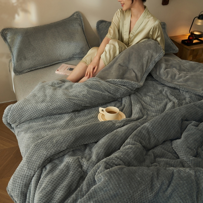 91家纺网 家纺一手货源 找家纺 （总）早晨家纺 2025新款尚流款-提花双层毛毯【拉链款】