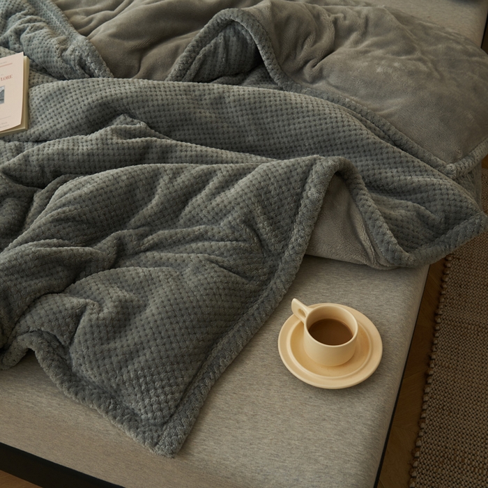 91家纺网 家纺一手货源 找家纺 早晨家纺 2025新款尚流款-提花双层毛毯【拉链款】 尚流-浅灰