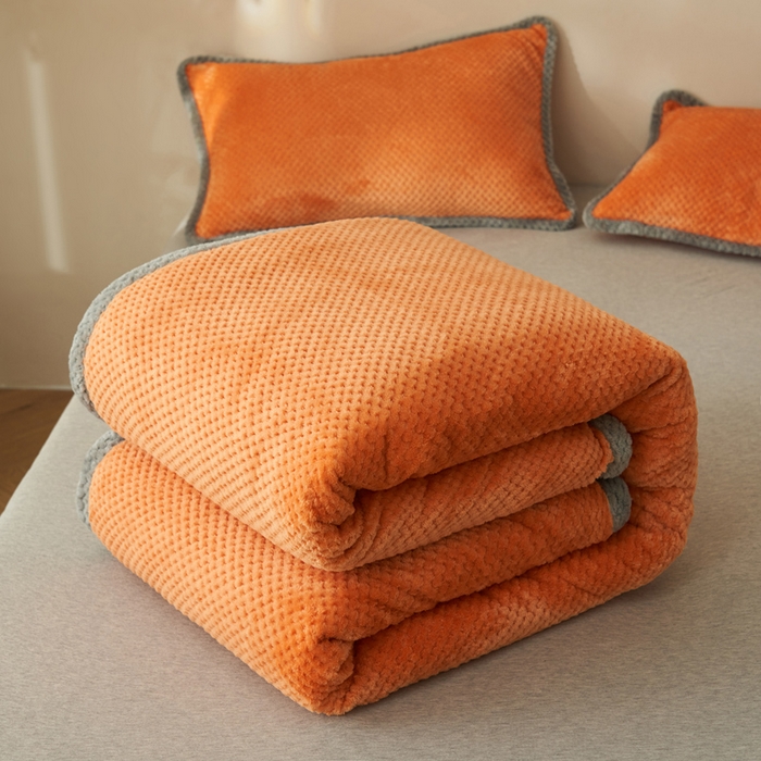 91家纺网 家纺一手货源 找家纺 早晨家纺 2025新款尚流款-提花双层毛毯【拉链款】 尚流-桔黄