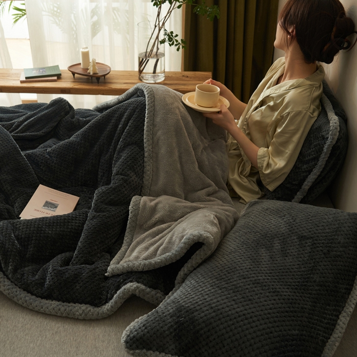 91家纺网 家纺一手货源 找家纺 早晨家纺 2025新款尚流款-提花双层毛毯【拉链款】 尚流-深灰