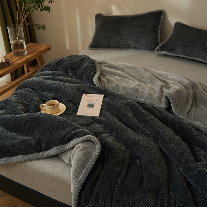91家纺网 家纺一手货源 找家纺 早晨家纺 2025新款尚流款-提花双层毛毯【拉链款】 尚流-深灰