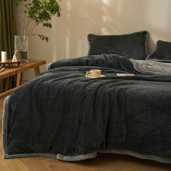 91家纺网 家纺一手货源 找家纺 早晨家纺 2025新款尚流款-提花双层毛毯【拉链款】 尚流-深灰