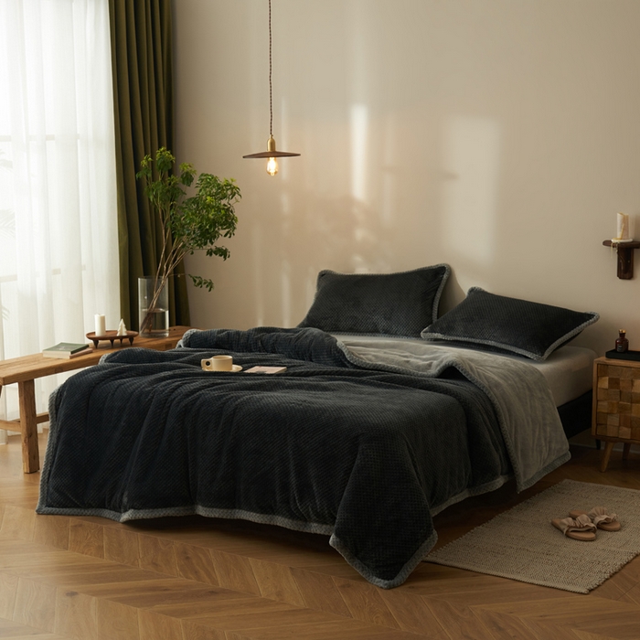 91家纺网 家纺一手货源 找家纺 早晨家纺 2025新款尚流款-提花双层毛毯【拉链款】 尚流-深灰