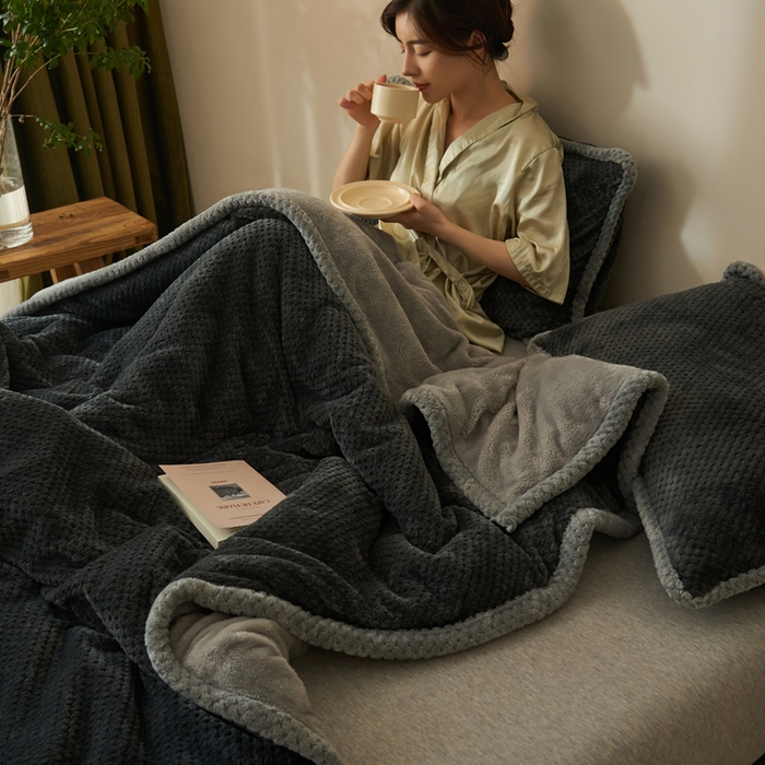 91家纺网 家纺一手货源 找家纺 早晨家纺 2025新款尚流款-提花双层毛毯【拉链款】 尚流-深灰