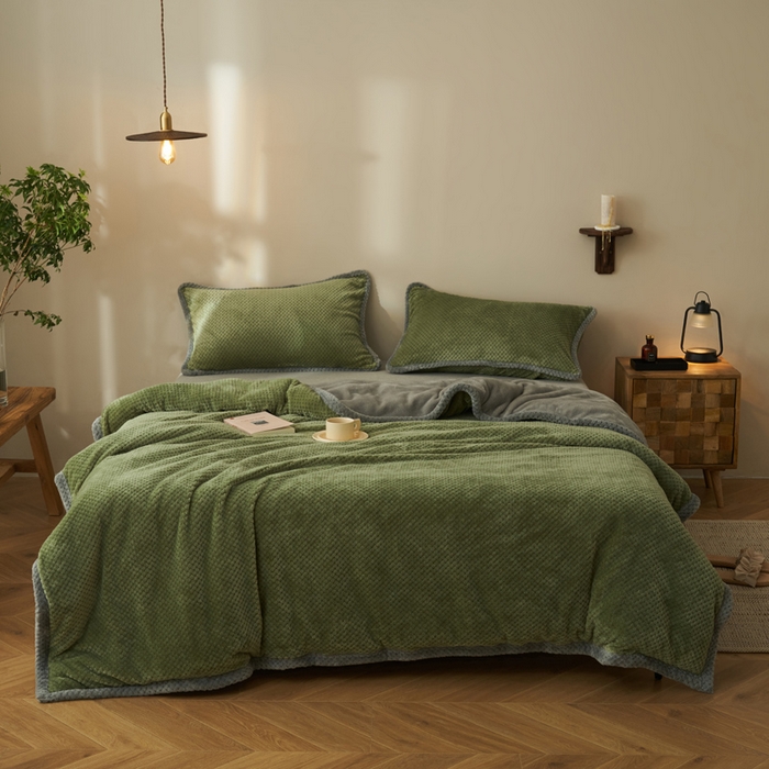 91家纺网 家纺一手货源 找家纺 早晨家纺 2025新款尚流款-提花双层毛毯【拉链款】 尚流-草绿