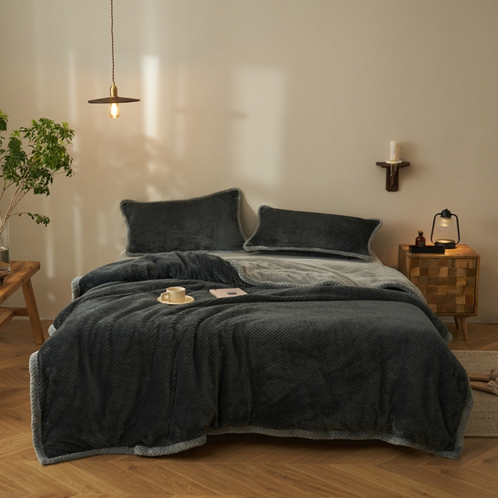 91家纺网 家纺一手货源 找家纺 早晨家纺 2025新款尚流款-提花双层毛毯【拉链款】 尚流-深灰