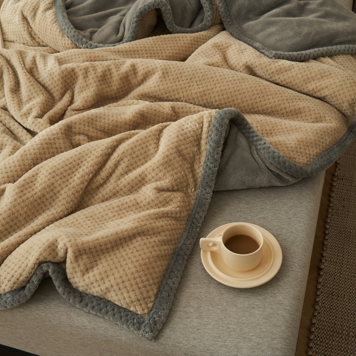 91家纺网 家纺一手货源 找家纺 早晨家纺 2025新款尚流款-提花双层毛毯【拉链款】 尚流-米驼