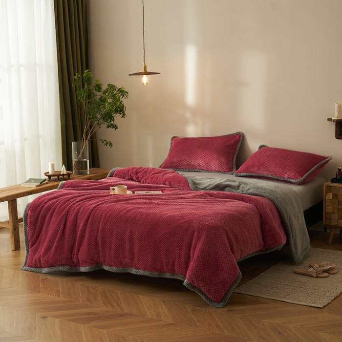 91家纺网 家纺一手货源 找家纺 早晨家纺 2025新款尚流款-提花双层毛毯【拉链款】 尚流-豆沙