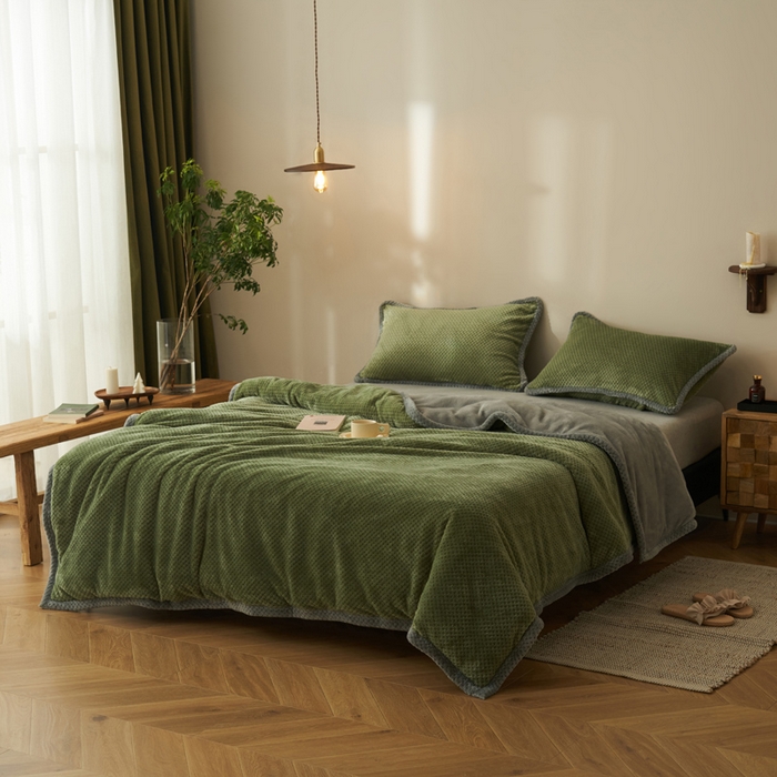 91家纺网 家纺一手货源 找家纺 早晨家纺 2025新款尚流款-提花双层毛毯【拉链款】 尚流-草绿